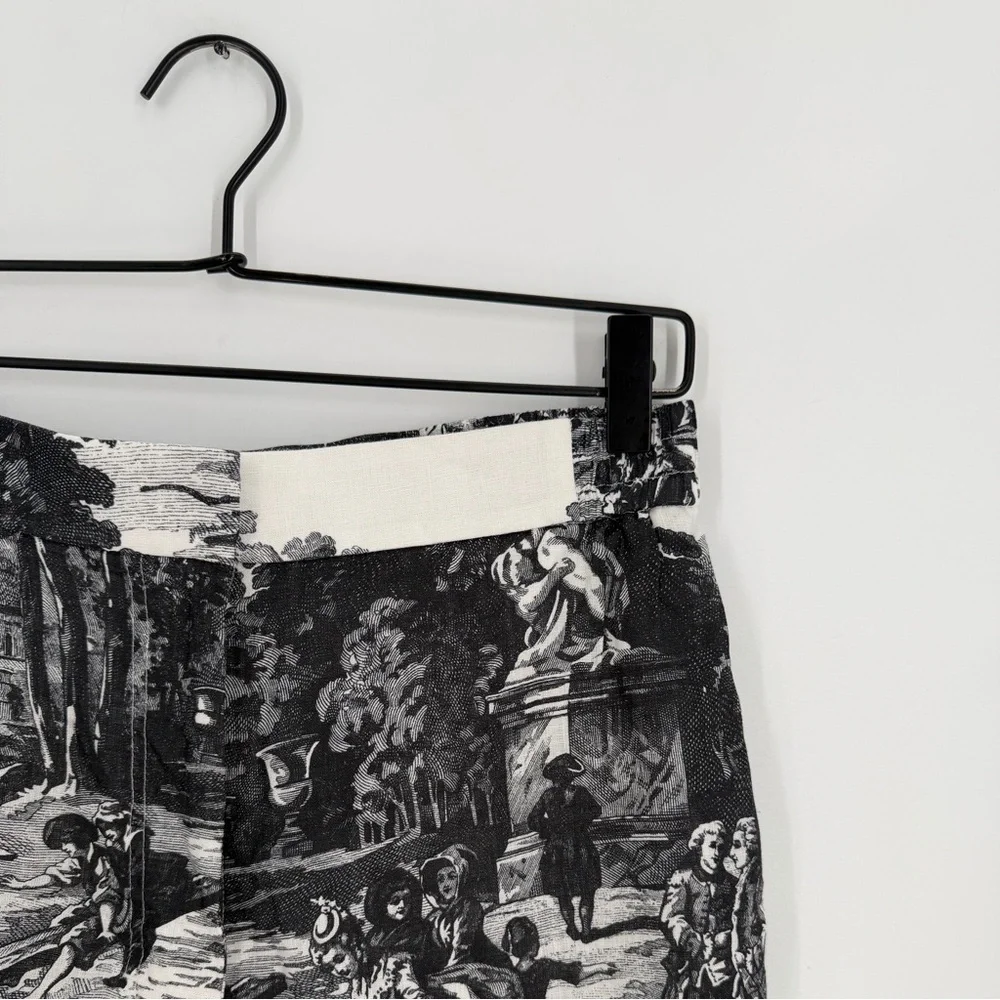 Cos French Toile Artwork Printed Straight Leg Linen Trousers